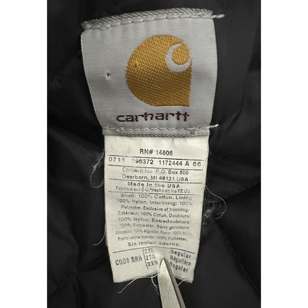 *Flawed Carhartt Arctic Duck Coat 2XL Quilt Lined Corduroy Collar USA C003 BRN - Picture 5 of 16